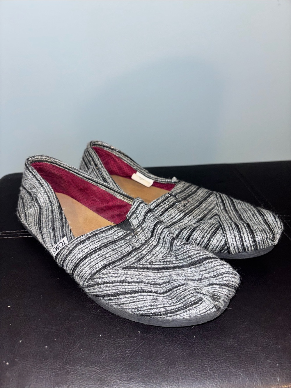 Toms Black & White Striped Classic Slip-On Flats